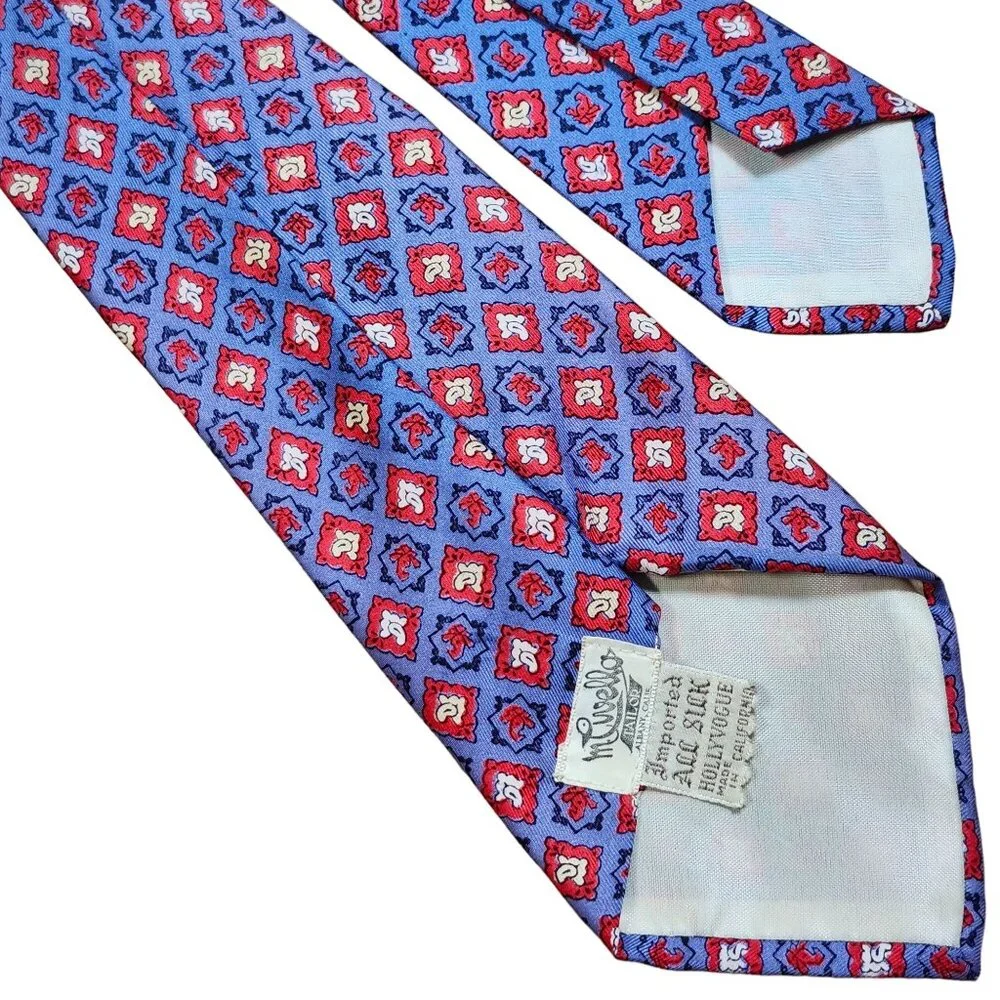 50s 60s Vintage Hollyvogue M Civello Tailor Silk Tie Geometric Pattern